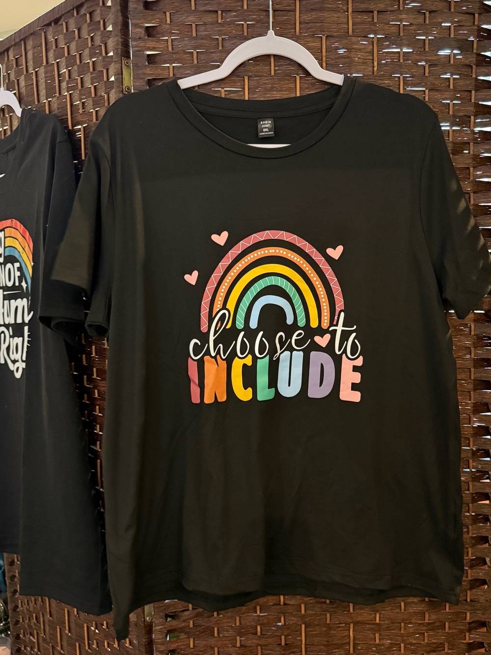 SHEIN Black Tee with Multicolor Rainbow Graphic and Black Human Rights Tee